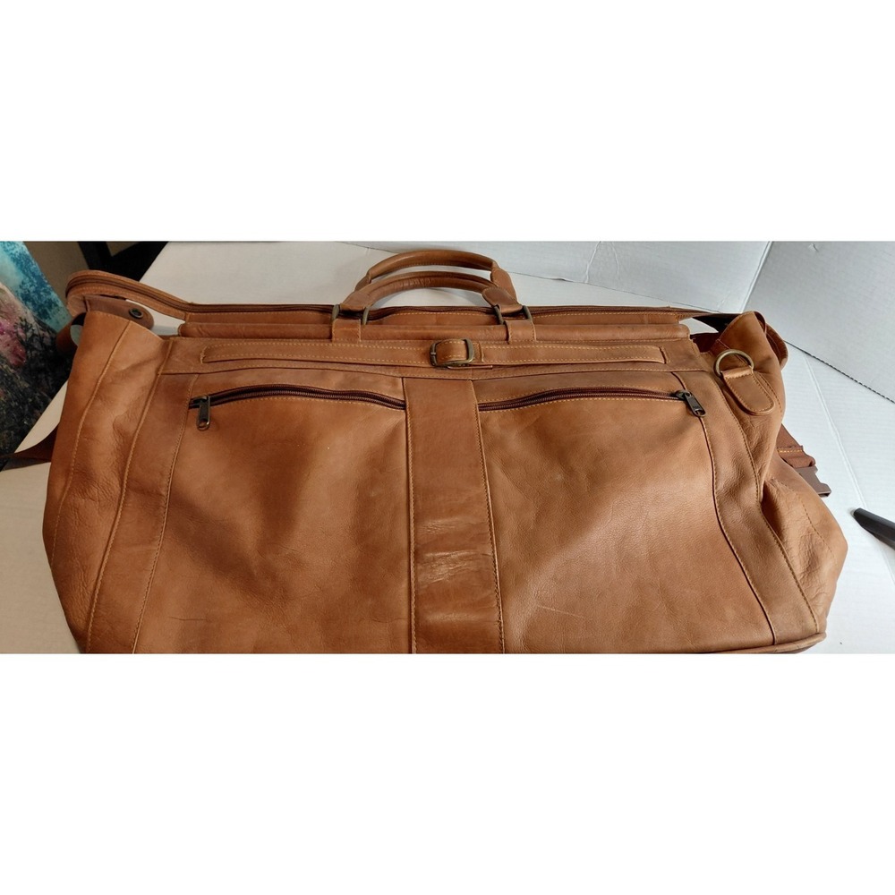 vintage classic worn look soft "naked leather carpet bag W Pockets Travel Luxury